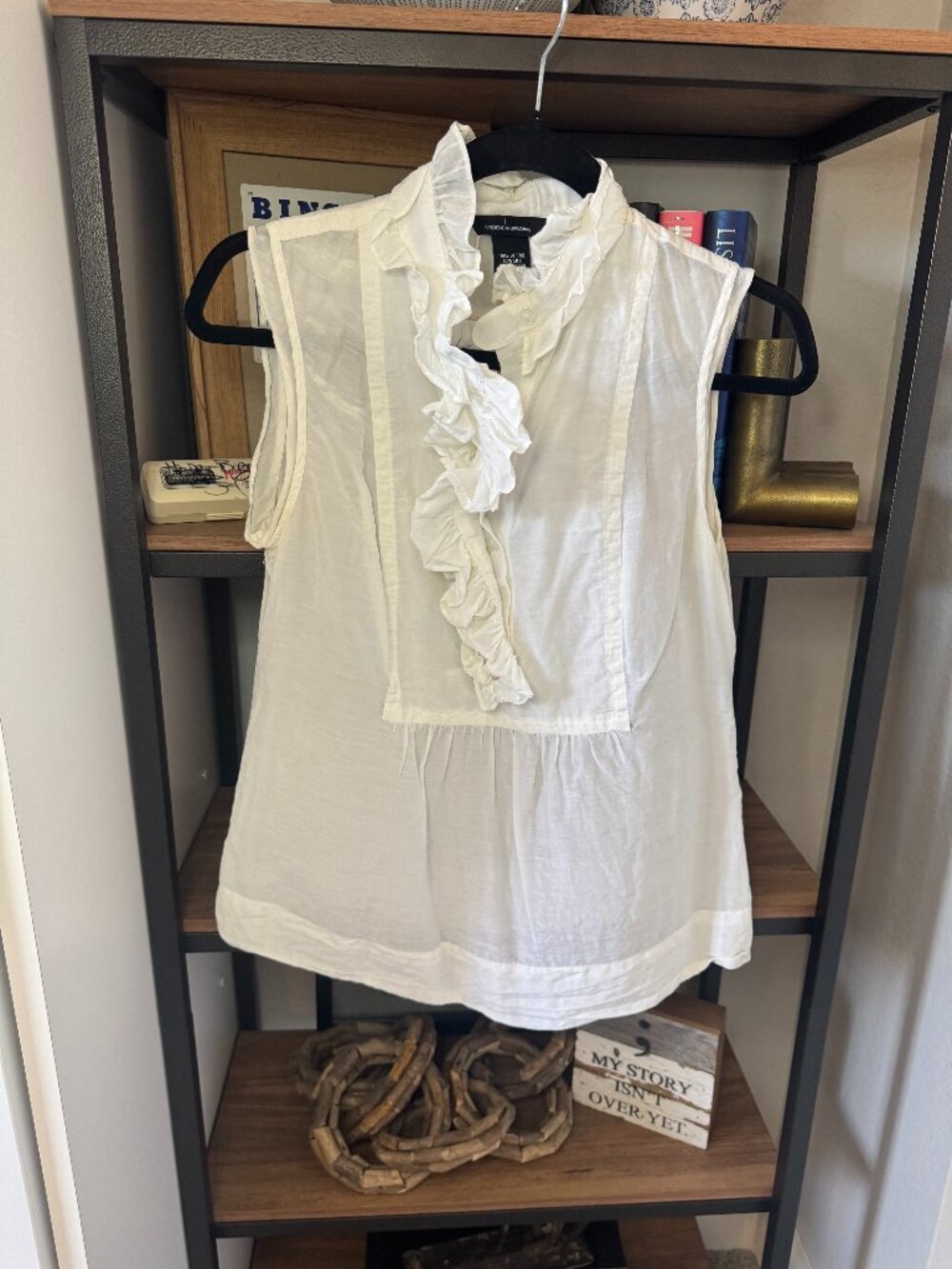 Moda International Sleeveless Silk/Cotton Ruffle Neck Top - Size S